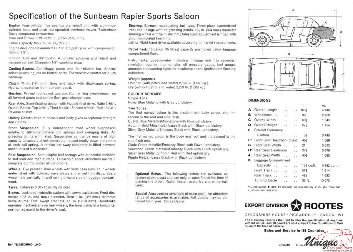 1965 Sunbeam Rapier Brochure Page 2
